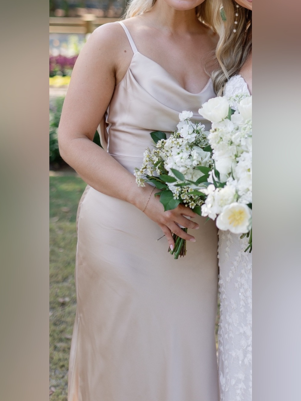 Nadia Satin Cowl Neck Bridesmaid Dress in Gold Champagne